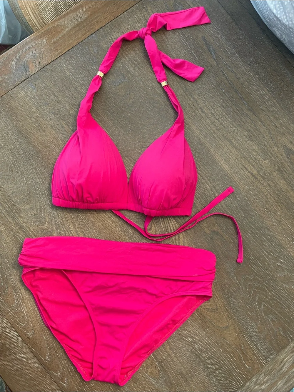Ralph Lauren Hot Pink Halter Bikini Set w/ colorful kimono